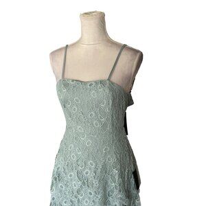 Lulus Mint Green Lace Tiered Maxi Dress With Spaghetti Straps Side Slit SZ S NWT